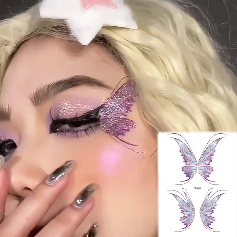 

New Butterfly Eyes Tattoo Rhinestone Face Sticker Bright Stickers on Face Temporary Tattoo Woman Waterproof Fake Tattoo Makeup