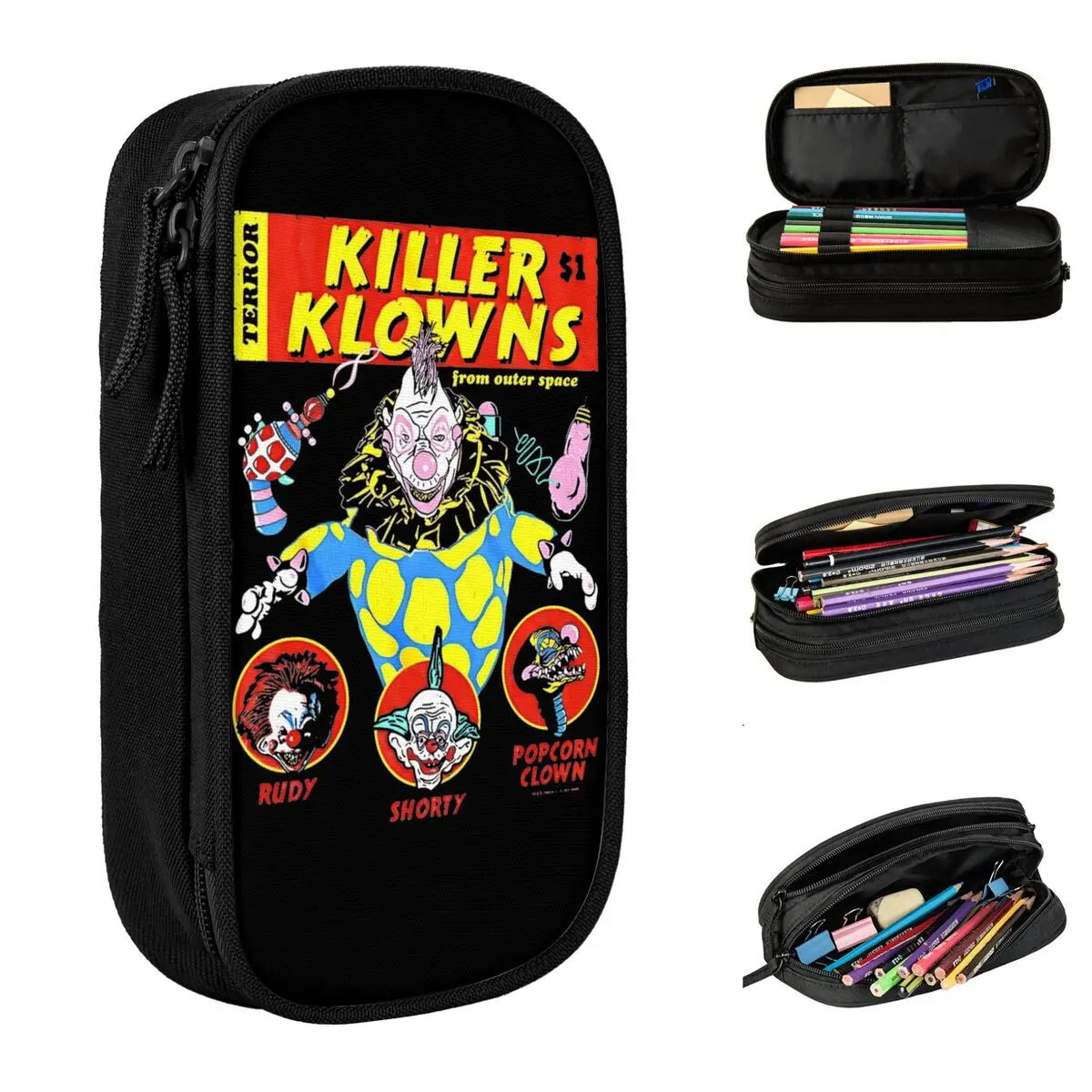 

Killer Klowns From Outer Space Klownzilla Comic Pencil Case Double Layer Large-capacity Kids Pencil Box Gift