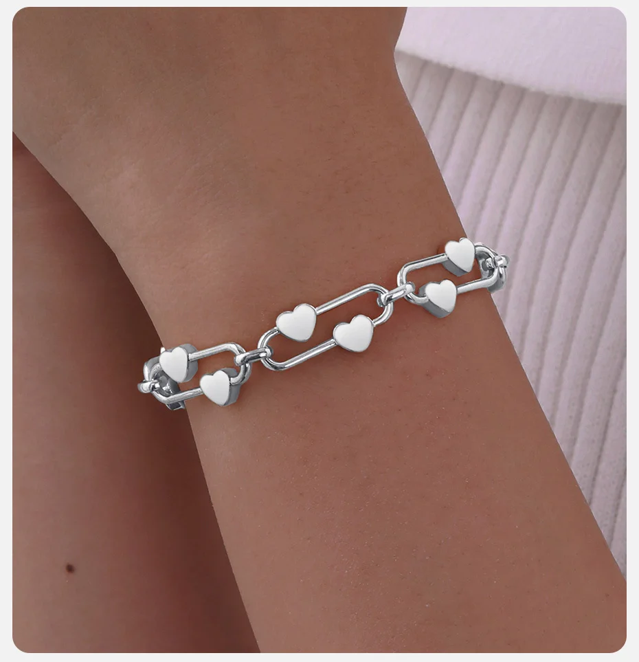 Vnox Handgefertigtes Kettenarmband für Frauen und Mädchen, zierliches Edelstahl-Herzglieder-Armband, Schmuck, Valentinstag-Geschenkkarte – Detail 5