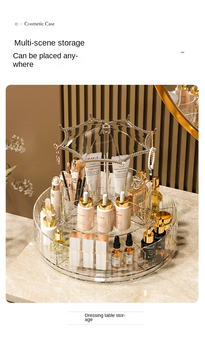 1Pc Cosmetics Storage Box, 360° Rotating Cosmetics Storage Box, Umbrella Design Acrylic Makeup Organizer, Light Luxury Desktop