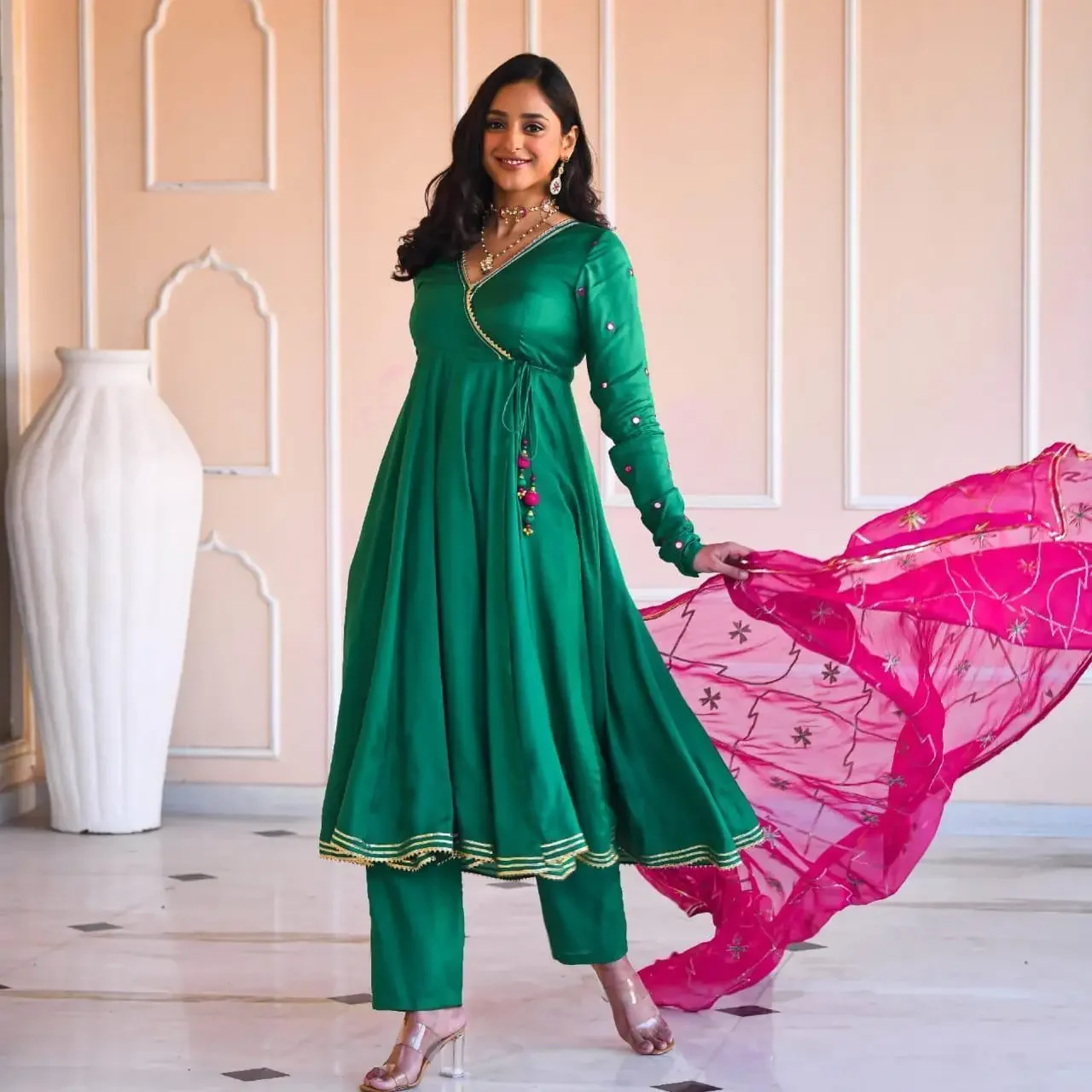 

Green Indian Salwar Kameez Dupatta Suit Designer Festive Wear Kurti Kurta Set