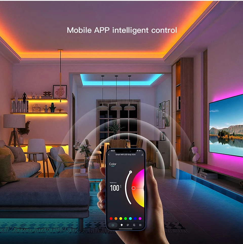 Description Picture 6 of itemTuya Smart WiFi RGB COB LED Strip Light USB 5V 576LEDs/M Remote Dimmable Control LED Tape Ribbon TV BackLight Kitchen Decoration