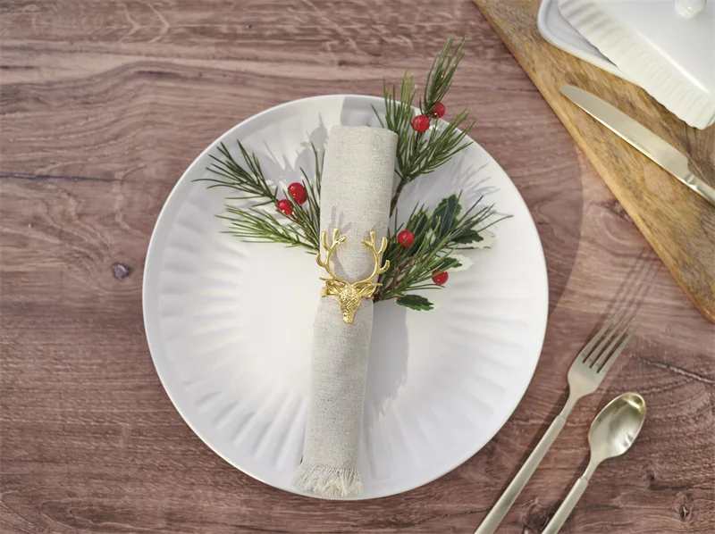1/12Pcs Deer Serviette Ringe Weihnachten Elch Kopf Serviette Ringe Halter Rentier Serviette Schnalle Weihnachten Thanksgiving Esstisch decor – Detail 9