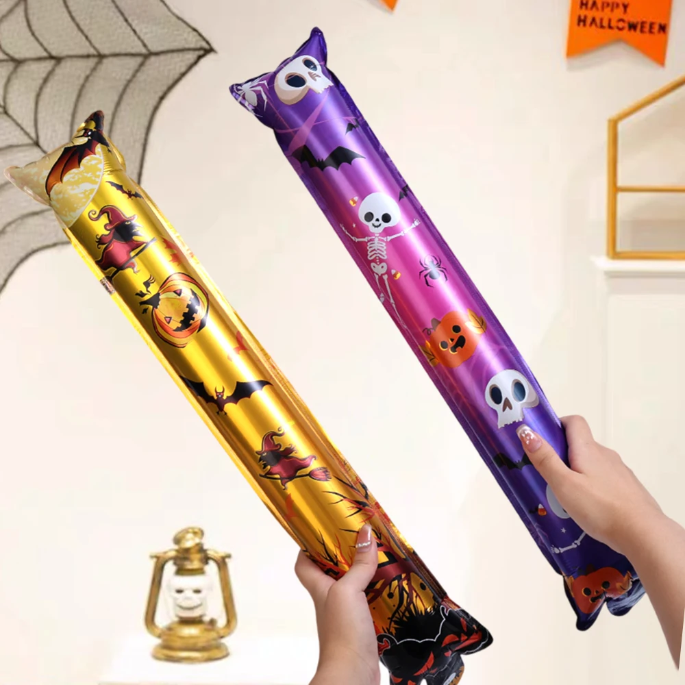 Halloween Blow Stick Balloon Toy Long Black Skull Spider Ghost Balloon Stick Halloween Party Decorations Children's Party Toys