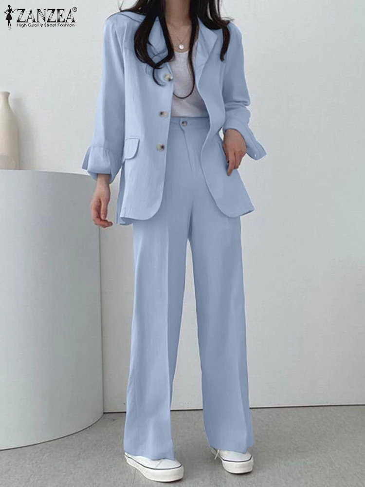 

Autumn Fashion Tracksuit ZANZEA Women Casual Long Sleeve Blazer Suits & Wide Leg Pants Office Matching Sets Elegant Work Outfits