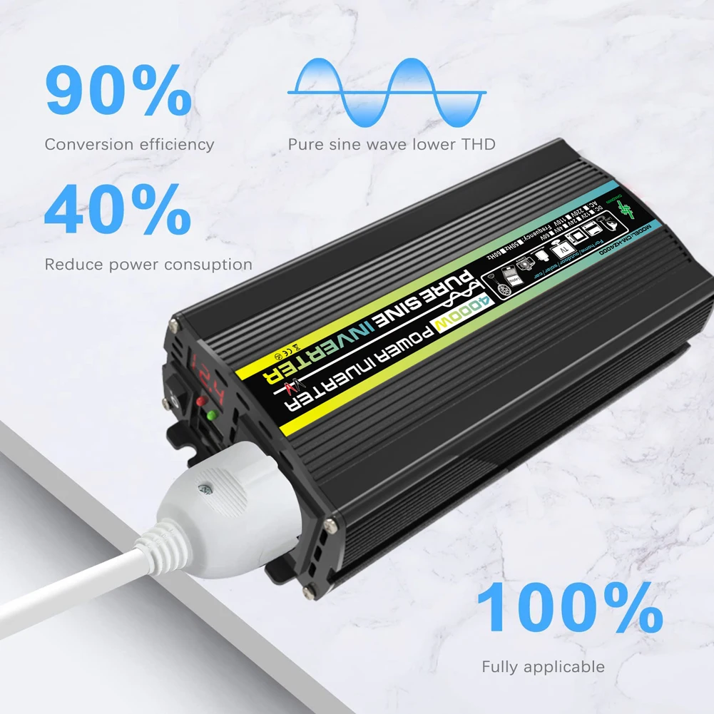 3000/4000/6000/8000W Car Inverter Pure Sine Wave Vehicle Smart Inverter DC 12V To AC 220V Voltage Converter Pure Sinus Transform