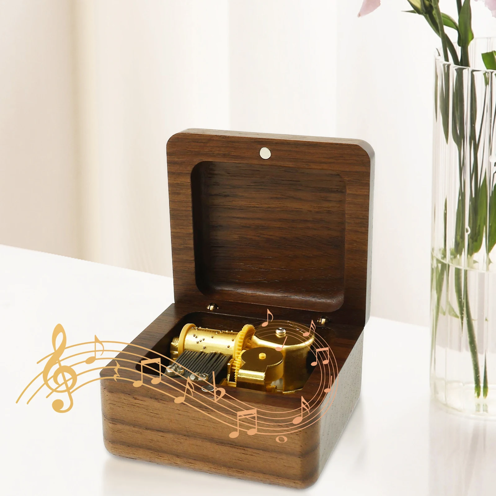 Music Box Carousel Music Box Vintage Walnut Wood Sound Box No Battery Handmade Wind-up Music Box Classic Themed Music Birthday Christmas Gifts Family Decor