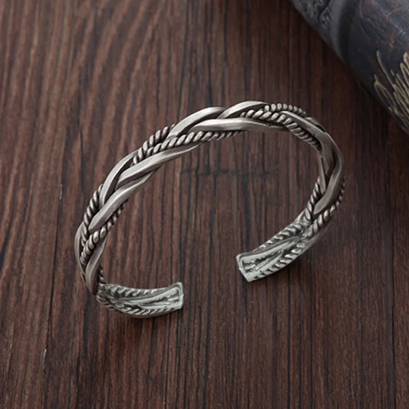 Retro Twisted Seil Armband Für Männer Silber Farbe Punk Gothic Rock Hiphop Einstellbare Armband Biker Zubehör Unisex Geschenk – Detail 7