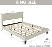 King Bed Frame Upholstered Bed Frame Platform with Adjustable Headboard Linen Fabric Headboard Wooden Slats Support/No Box 2