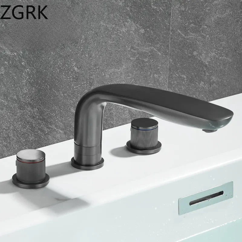 Luxury Bathroom Faucet Cold and Hot Water Tap Brushed Gold Split Three Hole Basin Faucet Solid Brass Washbasin Water Mixer 5