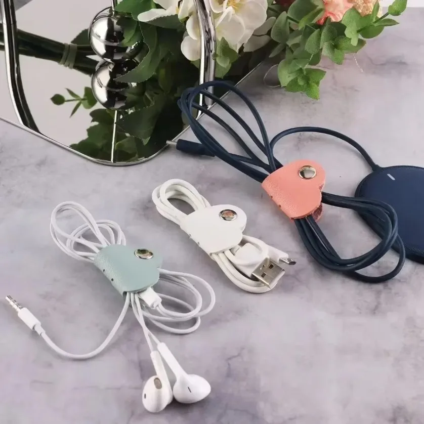 Multi-Color Cable Straps 10-Pack Multi-Color Heart-Shaped Faux Leather Cable Straps Fixator Set for Headphone & Headset