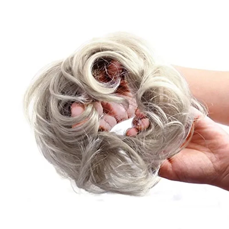 100% human hair bun extensions messy bun loops suitable for women's wavy curly hair patches