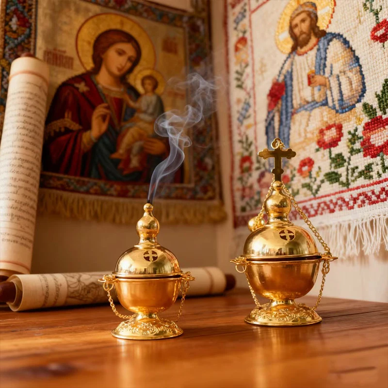 Neuer Orthodoxer Christlicher Weihrauchbrenner Klassisches Heiliges Muster Exklusive Zeremonie für Gläubige Weihrauchbrenner Sakral und Respektvoll – Detail 8