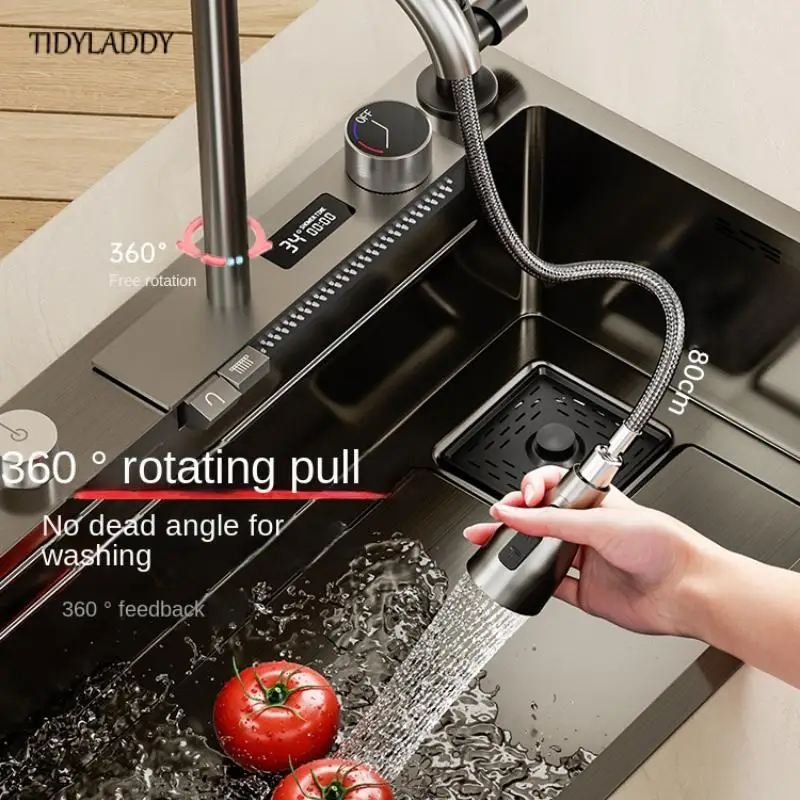 Waterfall Sink Kitchen Sink Stainless Steel Dishwashing Basin Multi-Function Large Single Tank Kitchen Novel Accessories