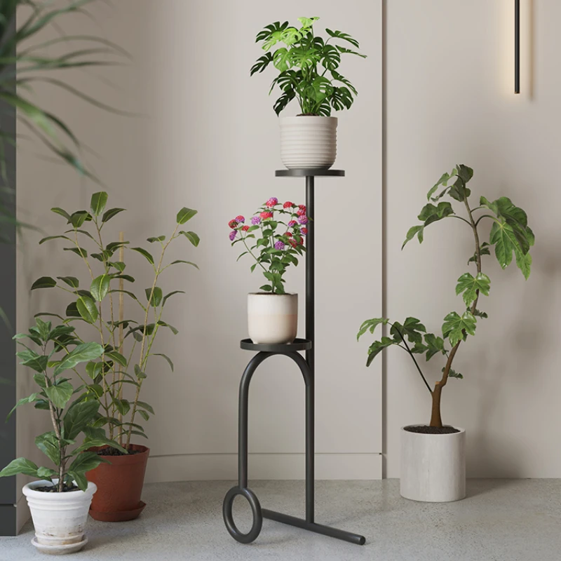 Nordic Multi-Tier Plant Stand Space-Saving Iron Flower Shelf Modern Floor Standing Display Rack for Minimalist Balcony Decor