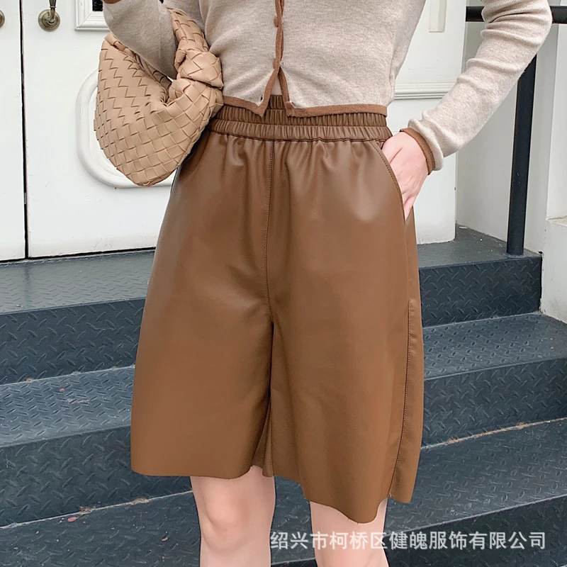 womens clothing Pu Leather Shorts Women 2022 Spring Summer High Waist Loose Wide Leg Pants Outerwear E Girl Streetwear Casual Sweatshorts bike shorts