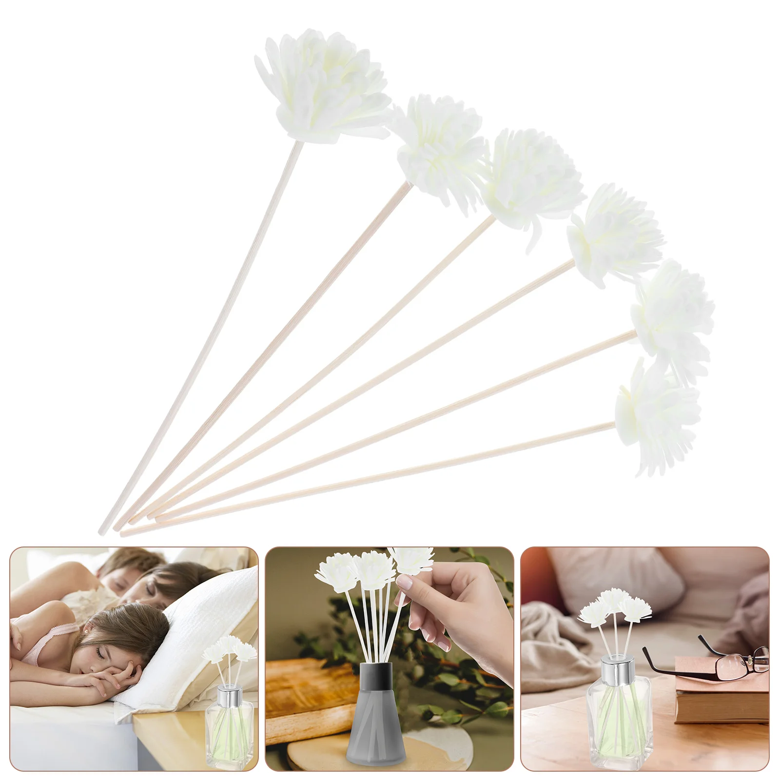 6 Pcs Flower Rattan Diffuser Reeds Hat Simulation Oil Sticks Project Chrysanthemum Scented