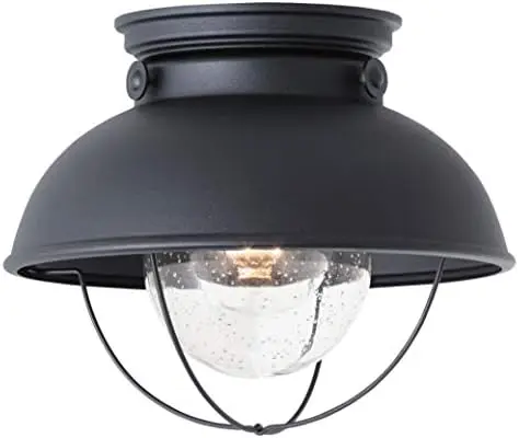 

Sebring Transitional One-Light Outdoor Ceiling Flush Mount Outside Fixture, Black Finish