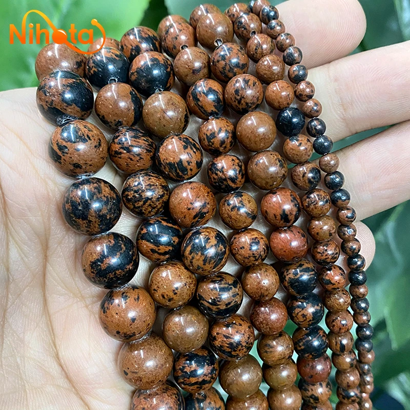 Natural Mahogany Obsidian Round Loose Stone Beads DIY Bracelet Ring Earrings 15 Strand 4 6 8