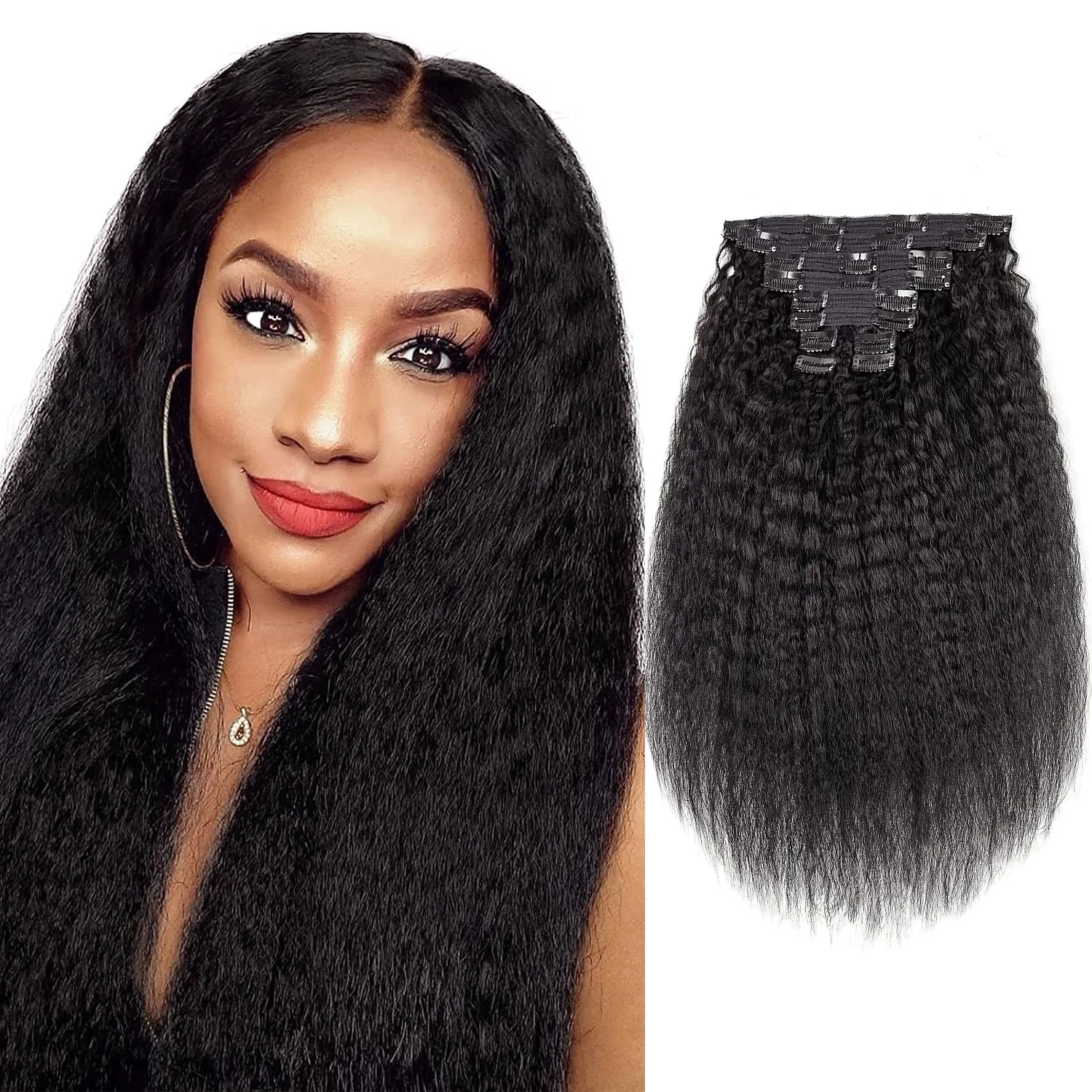 Kinky Straight Clip in Hair Extensions Real Human Hair Double Weft Clip ins for Women hair extensions