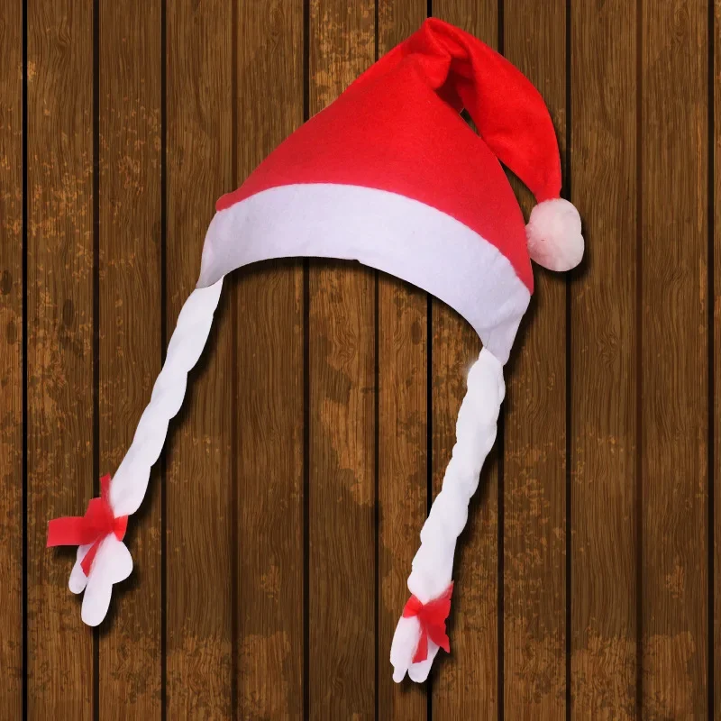 Hot sale Christmas Hat with Braids Red Non-woven cloth Party Hats New Year Christmas decorations Gift Supplies
