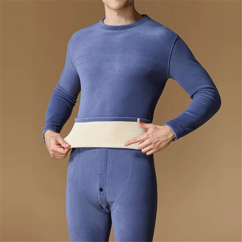 Ropa interior térmica de lana de invierno, Calzoncillos largos para hombre, conjuntos de ropa interior gruesa y cálida con cuello redondo sólido, Calzoncillos largos de alta calidad para hombre, Tops + Pantalones