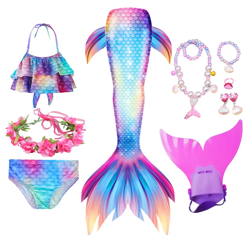 Swimming Mermaid Tail Kids Girls Costume Cosplay Children Swimsuit Fantasy Beach Bikini Can Add Monofin Fin anime maid outfit