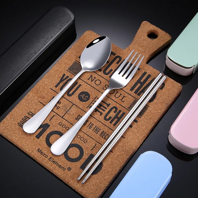 Spoon Fork Chopsticks Cutler Set Stainless Steel Lunch Tableware With Box Travel Tableware Set Camping Cutlery cutlery set,western style cutlery set,picnic cutlery set,stainless steel cutlery set,camping cutlery set
