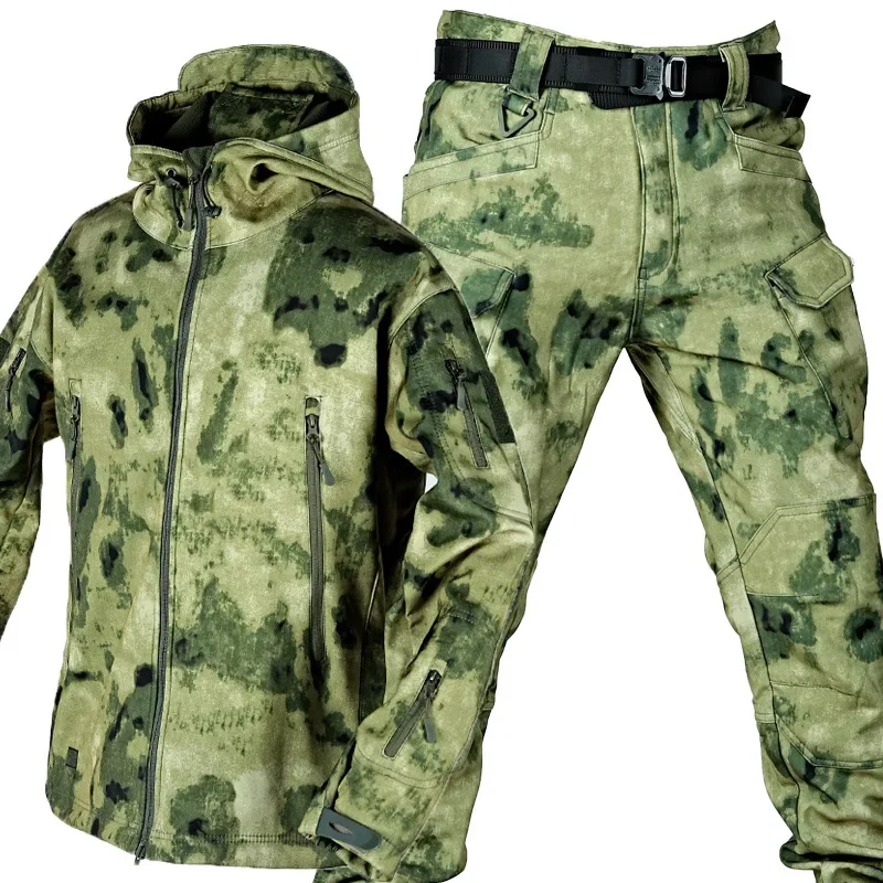 Winter Camo Mens Suit Waterproof Fleece Soft Shell Warm Tactical Set Outdoor Hiking Combat Windproof Hunting Clothes Thicken mens jacket mens cargo pants