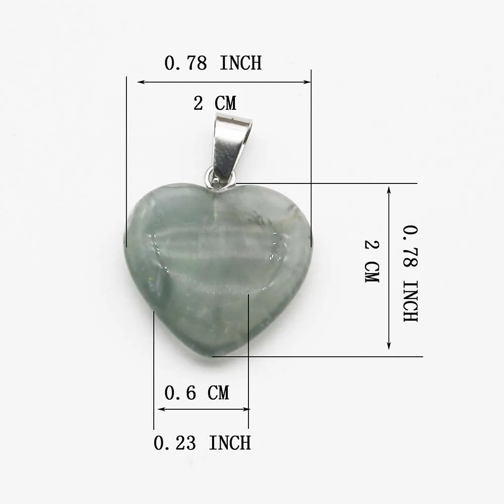 20MM High Quality Natural Stone Fluorite Heart Necklace Pendants Mineral Healing Charms Jewelry Gift Accessories Wholesale 30Pcs