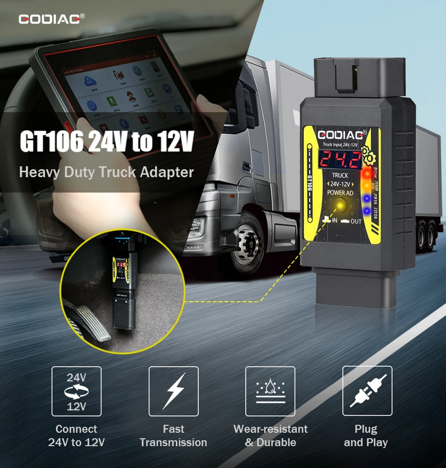 GODIAG GT106/GT106 Plus 24 V auf 12 V Hochleistungs-LKW-Adapter für X431 Easydiag/Golo/M-DIAG/IDIAG/ThinkCar/ICarScan/Diagun – Detail 3