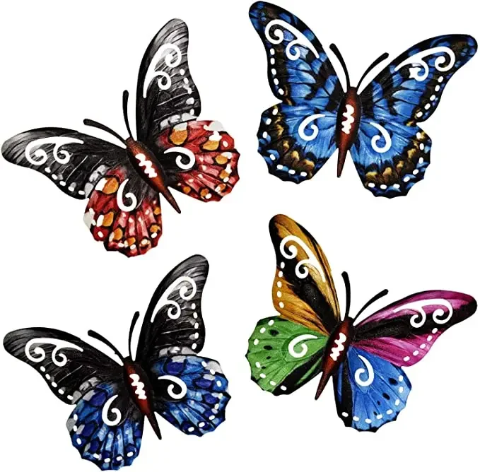 Metal Butterfly Ornaments 4Pcs Metal Butterfly Wall Art Hanging Decor Butterflies Iron Art Wall Decoration