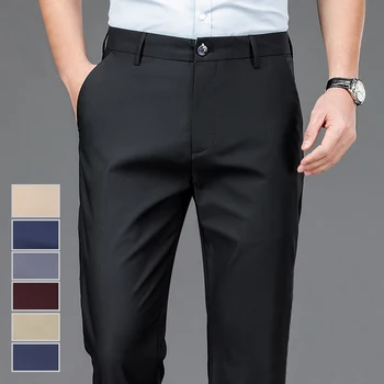 Pantalon homme Stretch solide noir intelligent décontracté pantalon homme bureau séchage rapide costume pantalon nouveau printemps automne coréen pantalon droit 1