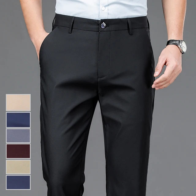 Pantalon homme Stretch solide noir intelligent décontracté pantalon homme bureau séchage rapide costume pantalon nouveau printemps automne coréen pantalon droit 1
