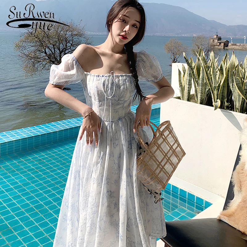 

Женское шифоновое вечернее платье, повседневное Элегантное Длинное платье во французском стиле с коротким рукавом и цветочным принтом, модель 2023 на лето, 22162