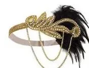 1920s Headband Costume Props Charleston costume accessories Nude Flapper Headpiece Great Gatsby feather beaded headband Chain