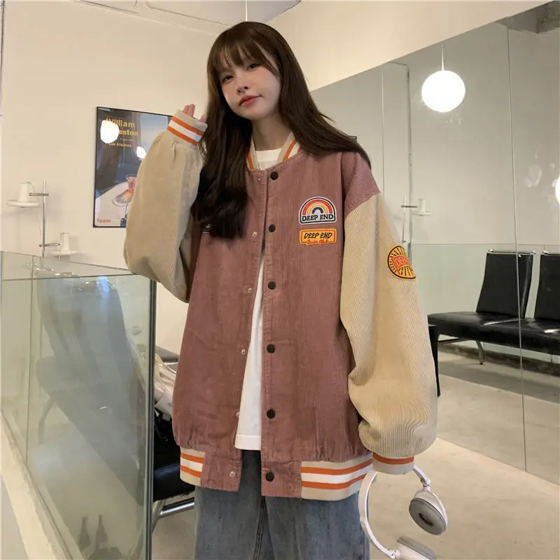 Preppy Style Women Jackets 2023 Spring and Autumn New Baseball Coat Female Japanese Patchwork Loose Daily Causal Jacket Students thickened baseball jackets women oversized clothing 2023 winter new preppy style casual loose personality embroidery jackets