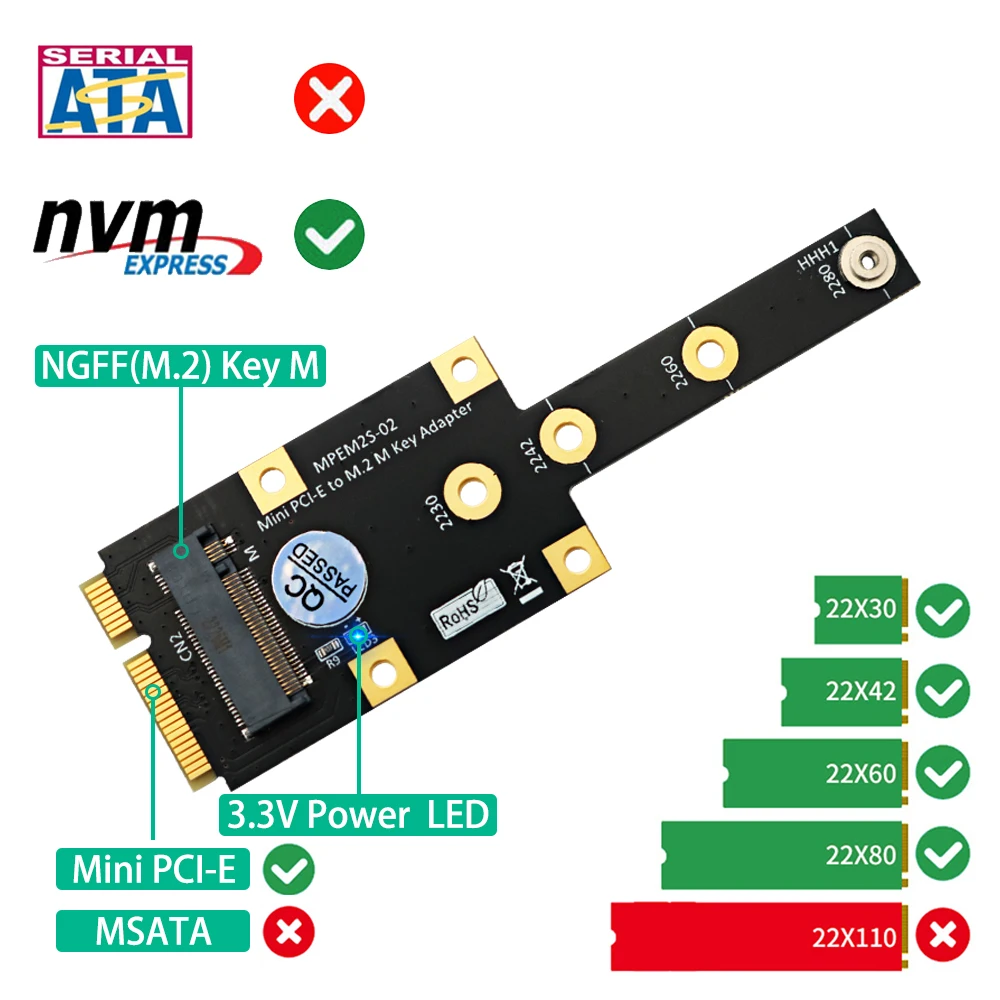 Scheda Adattatore PCI Express 3.0 X1 PCI-E 1x a NGFF M.2 Key-M 2280 M2 NVME SSD Disponibile