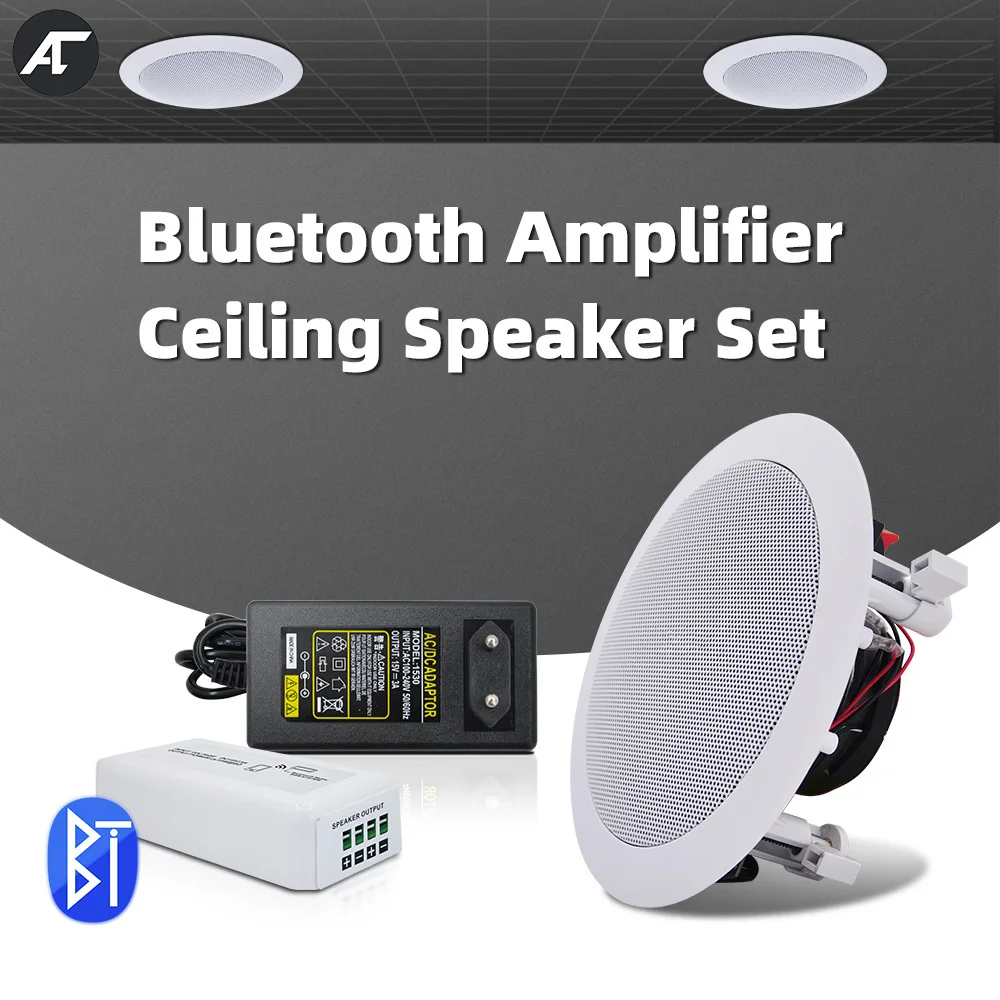 Mini Bluetooth Amplifier 2 Channel Home Theater Background Sound System with 5 inch Stereo Ceiling Speaker for Residential Hotel