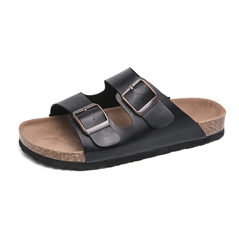 

New Summer Cork Sandals Men's Flock Faux Suede Mule Clogs Slippers Brown Classic Buckle Cork Slides Slippers For Women Slippers