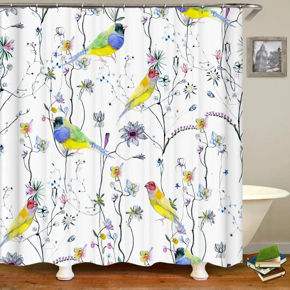 3D Beautiful flower grass plants birds printing shower curtain polyester waterproof bathroom curtain with hook home decoration 3