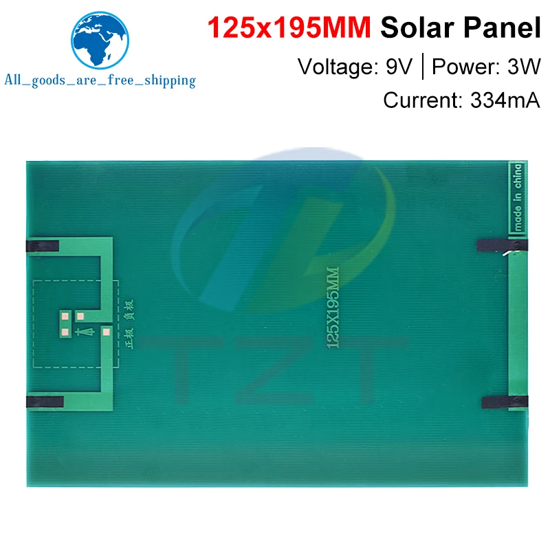 TZT 1/3pcs 9V 334mA 3W 태양 전지 패널 다결정 125*195MM 미니 Sunpower 태양 광 시스템 DIY 배터리 휴대 전화 충전기