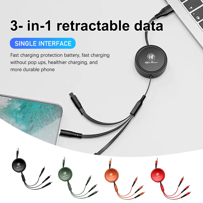 Auto Tre In Uno Cavo Di Ricarica Per Telefono Cellulare Usb Telescopico Per Alfa Romeo Gt Stelvio F1 Brera Volante Tonale Gloria Disco