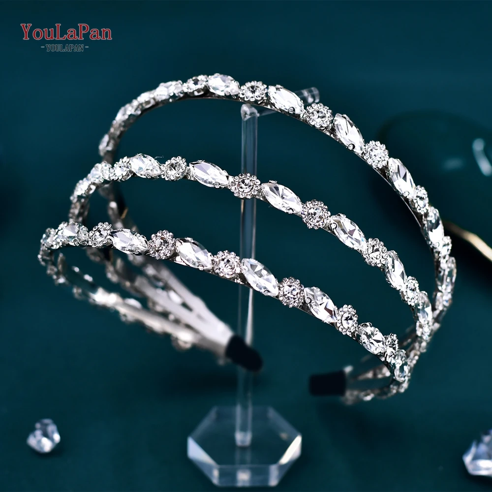YouLaPan Sparking Rhinestone Wedding Headband Multilayer Crystal Bridal Headpiece Wedding Hair Accessories Party Tiara HP597