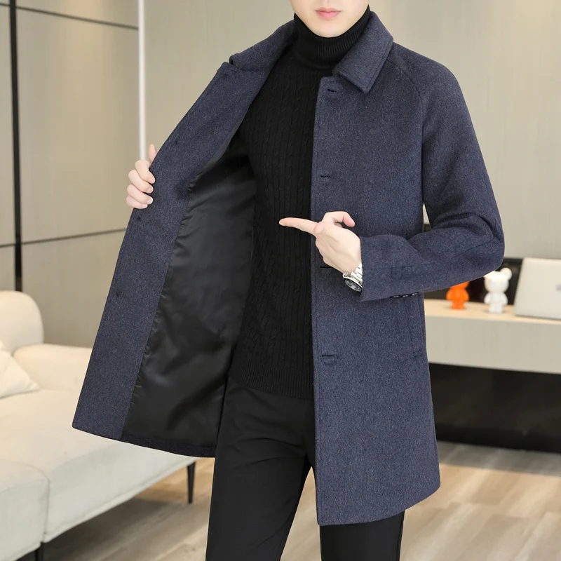 High Quality Fashion Single Sided Coat for Autumn/Winter 2022 New 50 Wool Men's Single Breasted Medium Long Wool Coat  M-4XL 4