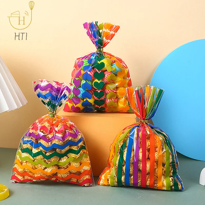 

100 шт., пакеты для конфет в радужную полоску