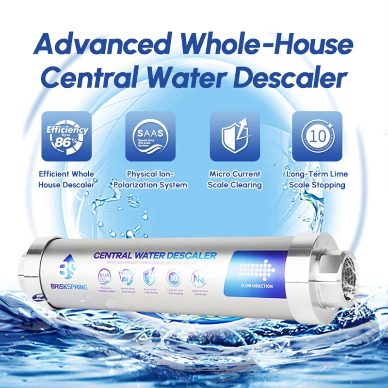BriskSpring  Whole House Water Descaler Salt Free Scale Inhibition Softener System Prevent Scale Built Up 10-Year Durability