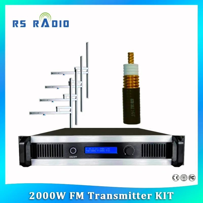 2000W 2KW FM Transmitter + 4-bay antenna set +80m 7/8 feeder