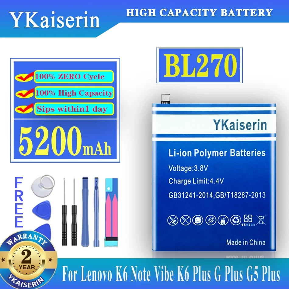 

Аккумулятор ykaisin BL270 BL273 для Lenovo K6 Note K6Note K53a48 Vibe K6 Plus K6Plus G Plus G5 Plus /K6 Note (Dual DIM), трек-код