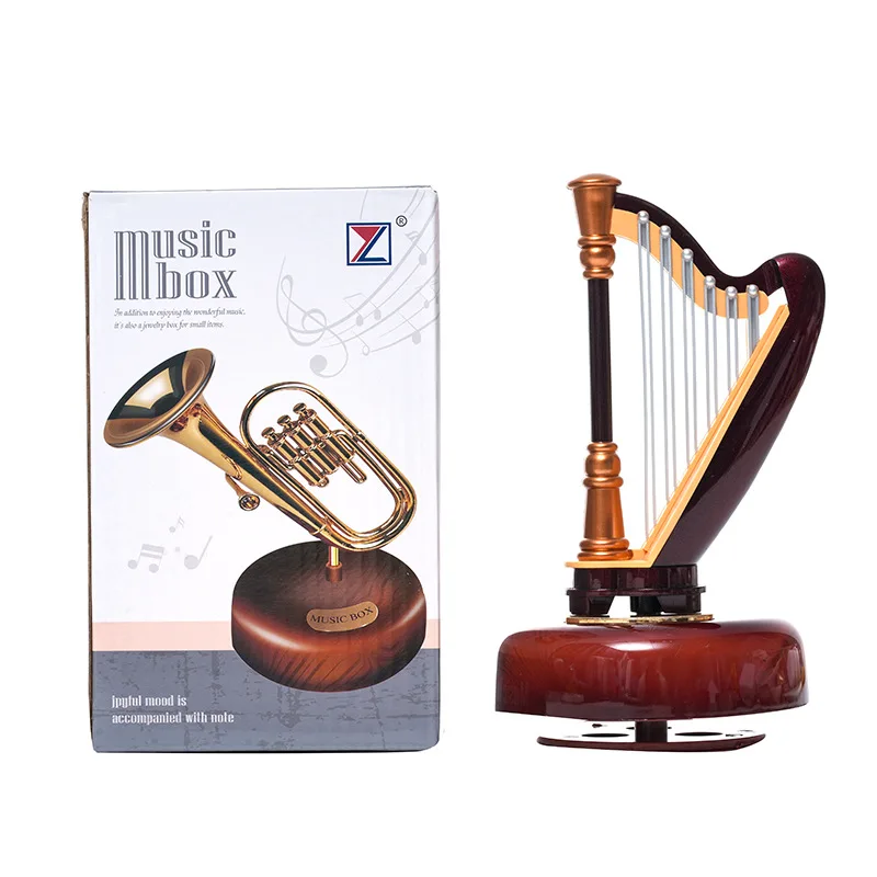 New Product Ideas Mini Wooden Violin Guita Shaped Music Box Rotating Instrument Music Box for Christmas Valentine's Days